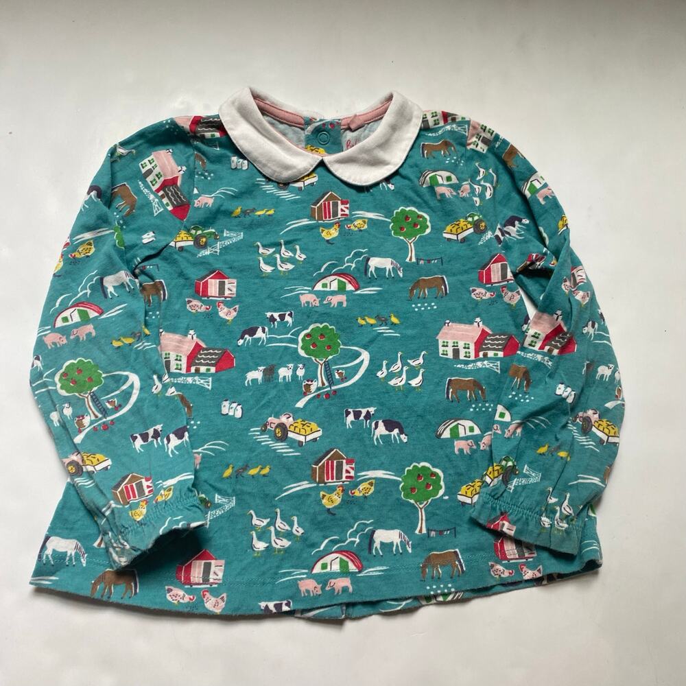Baby Boden Pretty Collar Farm Long Sleeve Top Shirt